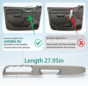 926-740 Front Driver Side Armrest Repair Kit (27.5in) for 2010-2014 GMC Yukon, Sierra, Chevrolet Suburban, Silverado, Avalanche, Tahoe – Replaces OE 20920362