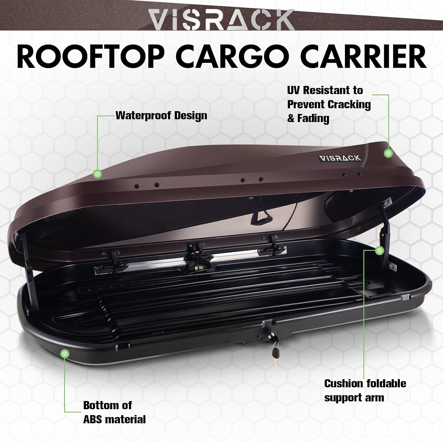 16 Cu. Ft. Brown Waterproof Hard Shell Rooftop Cargo Box with Dual-Sided Access, Security Lock, Tool-Free Install, 130 lbs Capacity for Vehicles with Racks
