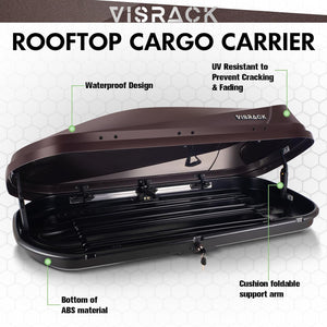 16 Cu. Ft. Brown Waterproof Hard Shell Rooftop Cargo Box with Dual-Sided Access, Security Lock, Tool-Free Install, 130 lbs Capacity for Vehicles with Racks