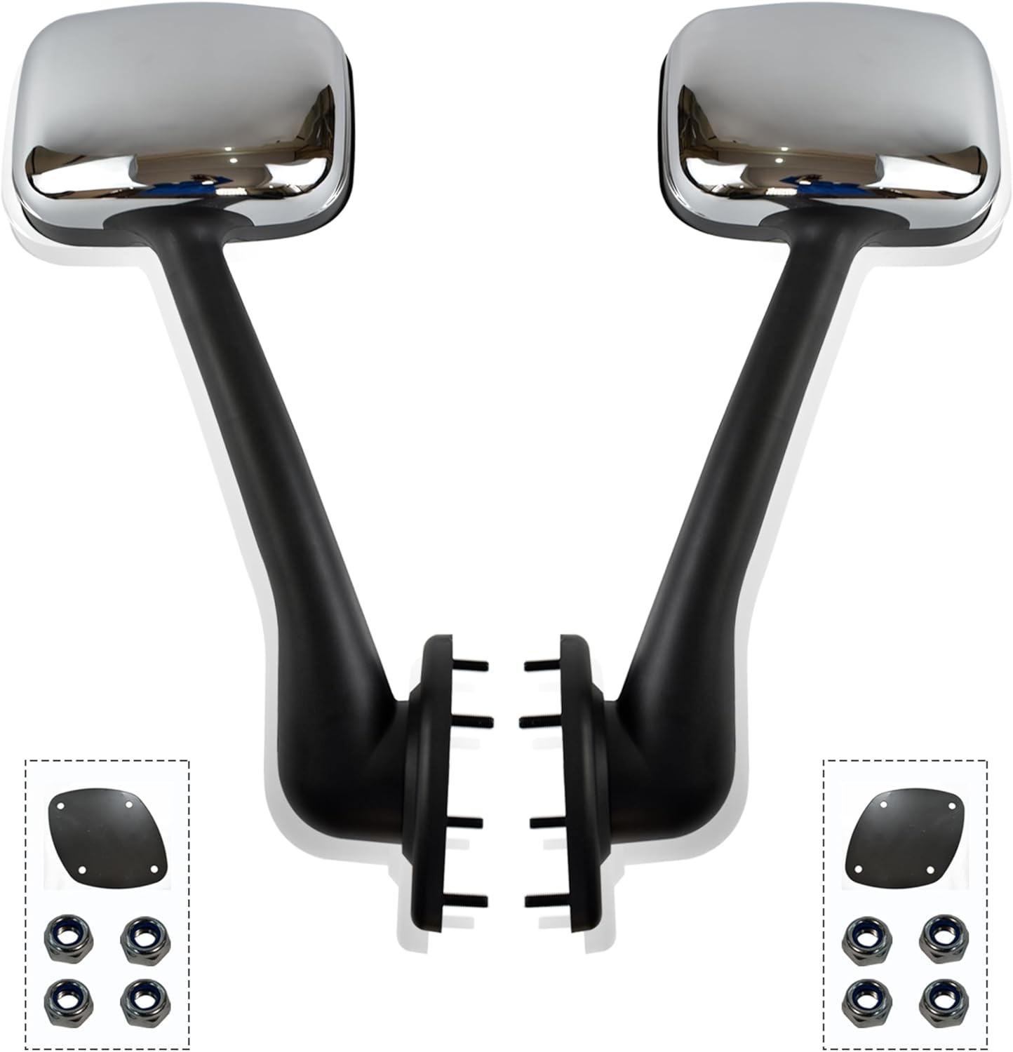 Chrome Pair Freightliner Cascadia Hood Mirrors for 2008-2017 Models, Universal Fit, High-Quality ABS, Convex Lens, Complete Set with Mounting Hardware