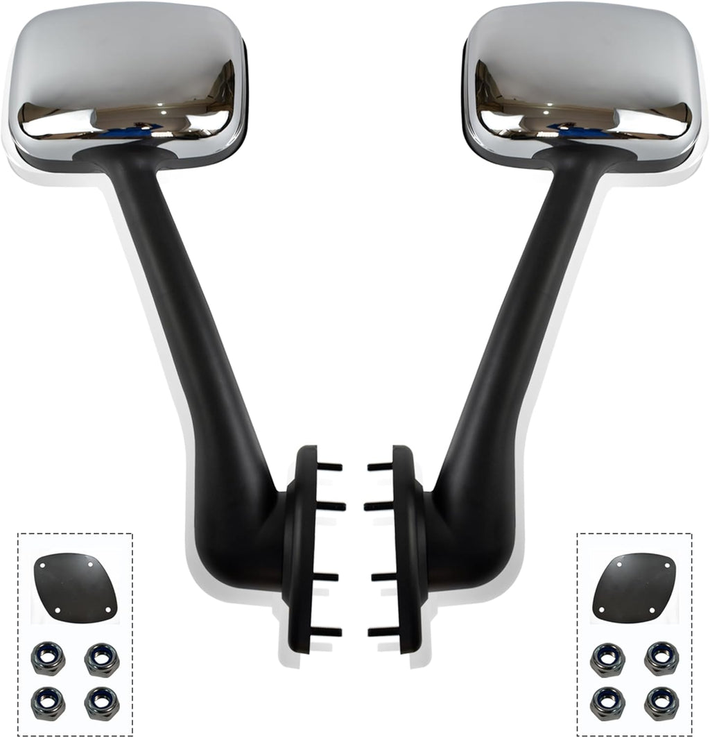 Chrome Pair Freightliner Cascadia Hood Mirrors for 2008-2017 Models, Universal Fit, High-Quality ABS, Convex Lens, Complete Set with Mounting Hardware