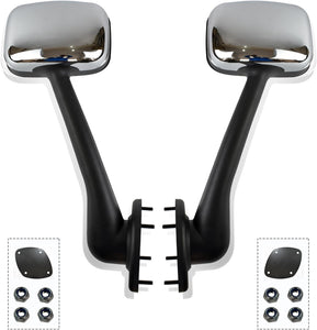 Chrome Pair Freightliner Cascadia Hood Mirrors for 2008-2017 Models, Universal Fit, High-Quality ABS, Convex Lens, Complete Set with Mounting Hardware