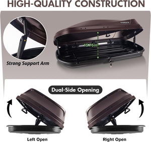 16 Cu. Ft. Brown Waterproof Hard Shell Rooftop Cargo Box with Dual-Sided Access, Security Lock, Tool-Free Install, 130 lbs Capacity for Vehicles with Racks