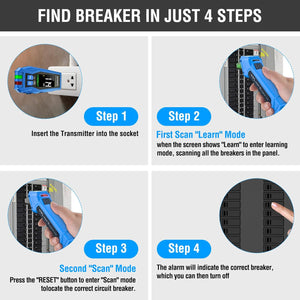 INSTRODOTS CBF01 Digital Circuit Breaker Finder with GFCI Outlet Tester, 90-120V AC, Buzzer Alarm, Color Display, and Accessories (Blue)