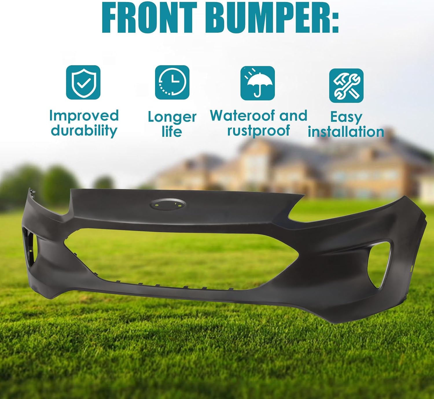 Front Bumper Cover for 2020-2022 Ford Escape, Black Plastic with Fog Light Holes, OEM Replacement (FO1014142, LJ6Z17D957AAPTM), Easy Install