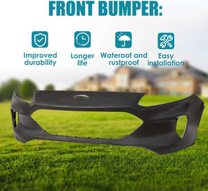 Front Bumper Cover for 2020-2022 Ford Escape, Black Plastic with Fog Light Holes, OEM Replacement (FO1014142, LJ6Z17D957AAPTM), Easy Install