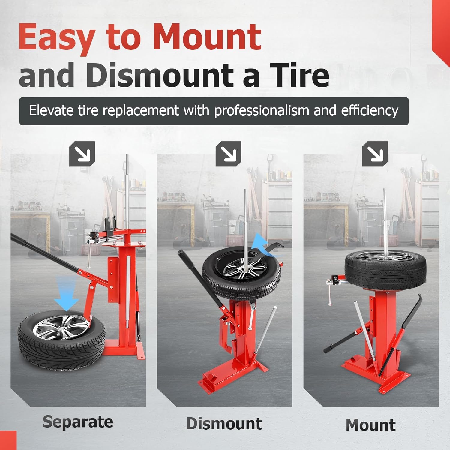 Portable Manual Tire Changer for 4" to 16.5" Tires, Adjustable Steel Bead Breaker for Motorcycles, Go-Karts, ATVs, Trailers, and Light Trucks, Lever-Action, Easy Assembly