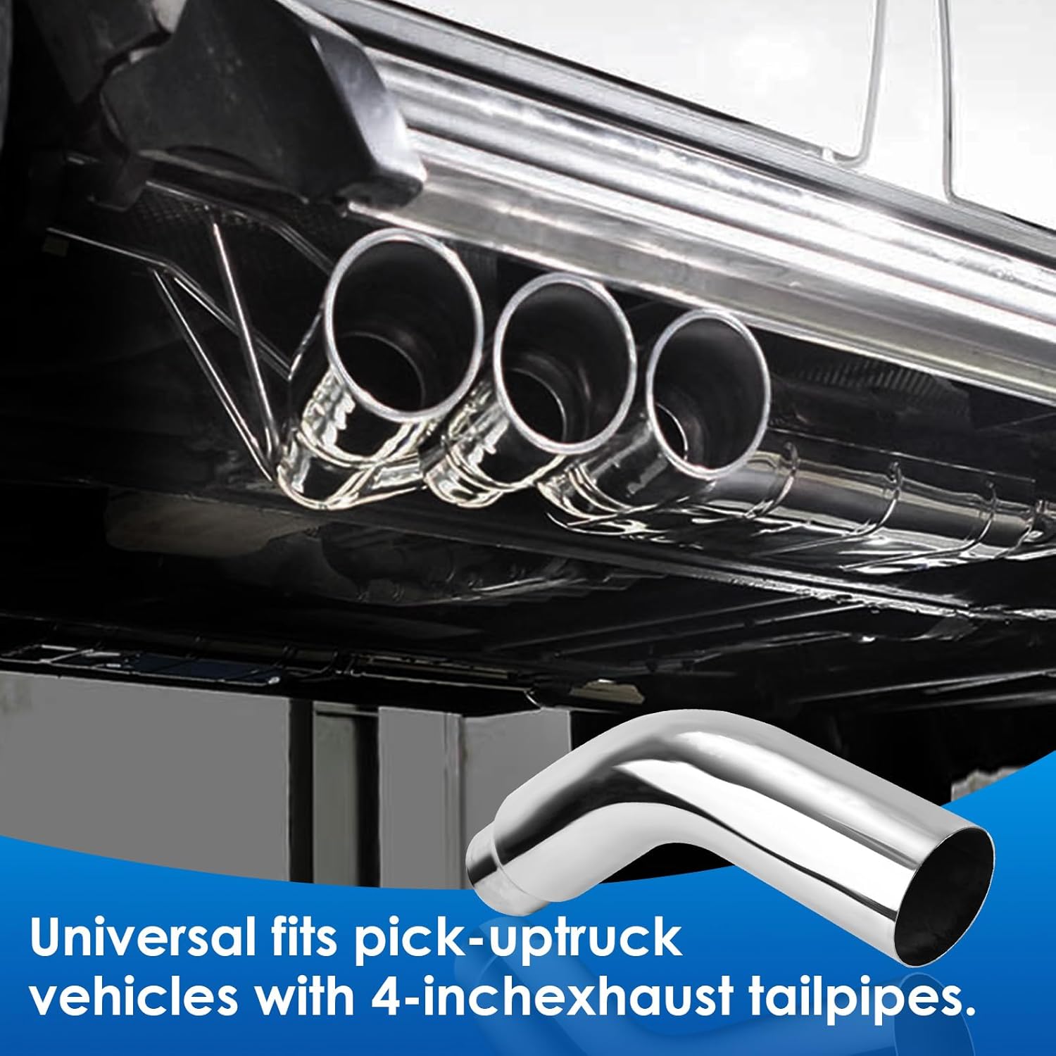 4" Inlet to 6" Outlet 23" Long Chrome Diesel Exhaust Pipe Tip Elbow, 45-Degree, Rust-Resistant, Easy Install for Cars, Pickups, Trucks