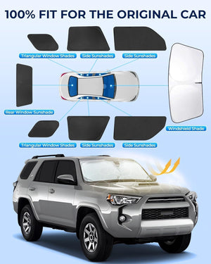 8-Piece Custom-Fit Window Shade Set for Toyota 4Runner 2010-2025, 420D Reflective Polyester, UV-Blocking, Privacy Sun Shades with Windshield and Steering Wheel Covers, Easy Install, Compact Storage