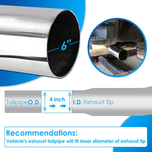 4" Inlet to 6" Outlet 23" Long Chrome Diesel Exhaust Pipe Tip Elbow, 45-Degree, Rust-Resistant, Easy Install for Cars, Pickups, Trucks