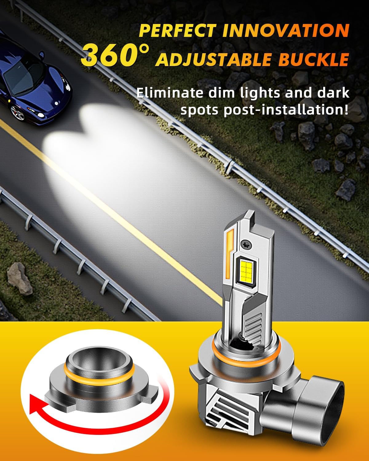 9005/HB3 + 9006/HB4 LED Fog & Off-Road Lights Combo, 60,000LM 800% Brighter 6500K Cool White, 1:1 Halogen Fit, Plug & Play with Cooling Fan, Pack of 4