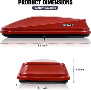16 Cu. Ft. Red ABS+PC Roof Cargo Box with Dual-Sided Opening, 130 lbs Capacity, Aerodynamic Design for Vehicles with Racks