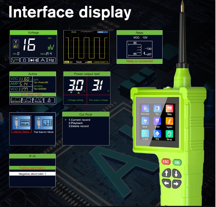 2023 Smart Hook P200 Pro Circuit Tester - 9-48V Intelligent Diagnostic Tool with LCD, Oscilloscope, Injector Testing