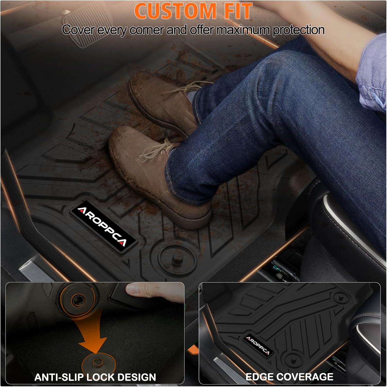 All-Weather TPE Floor Mats for 2015-2025 Ford F-150 SuperCrew Cab (Incl. 22-24 Lightning), Anti-Slip Full Set Liners