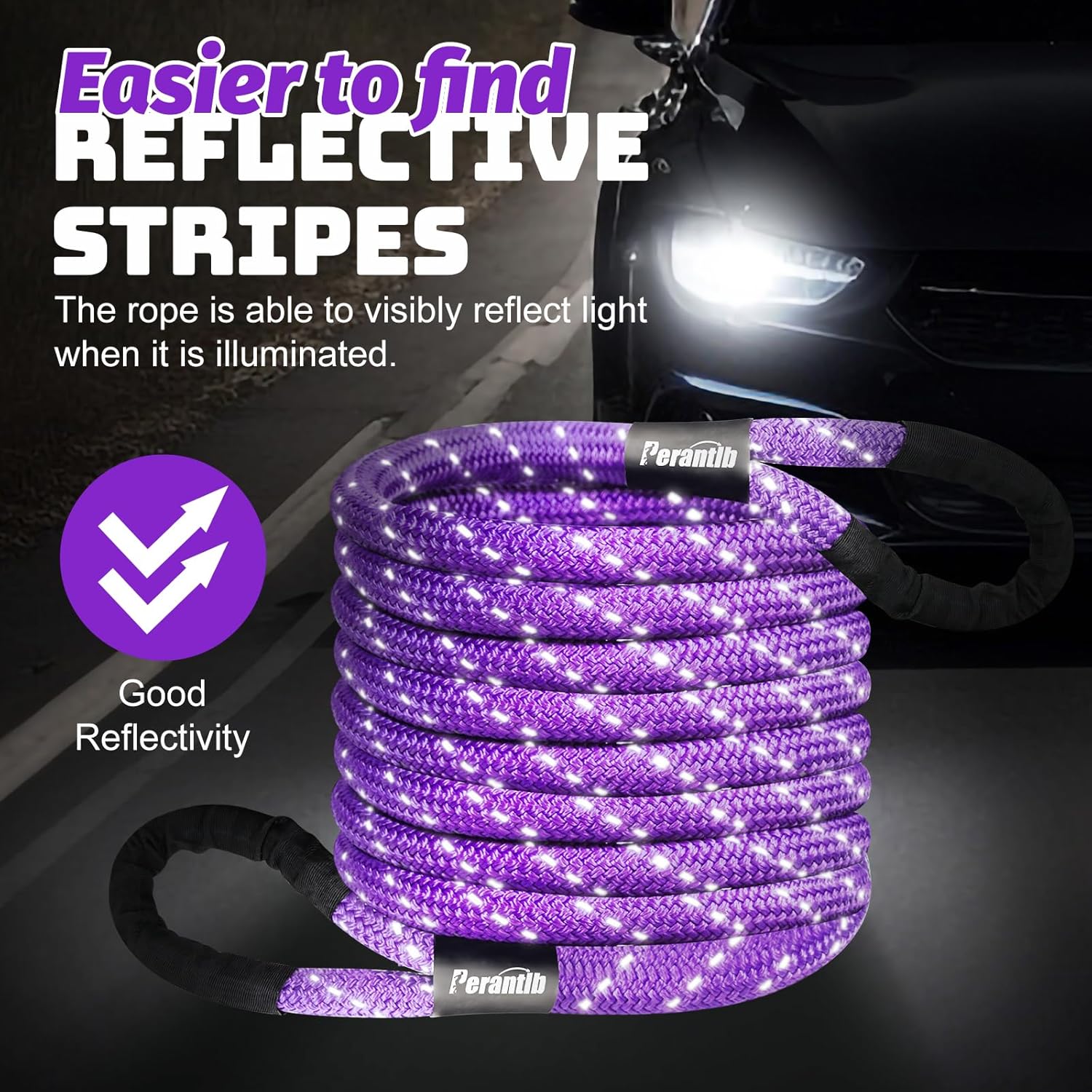 Heavy-Duty Synthetic Fiber Kinetic Recovery Rope Kit with Reflective Tape and Protective Sleeves for ATV, SUV, UTV, and Truck