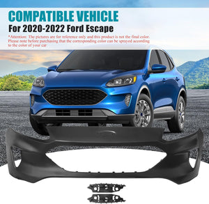 Front Bumper Cover for 2020-2022 Ford Escape, Black Plastic with Fog Light Holes, OEM Replacement (FO1014142, LJ6Z17D957AAPTM), Easy Install