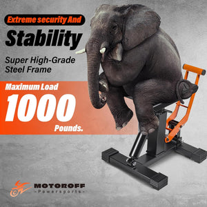 Adjustable 1000LBS Dirt Bike & Powersport Hydraulic Lift Stand, Heavy Duty Motorcycle Center Jack with Anti-Slip Rubber Pad, Orange