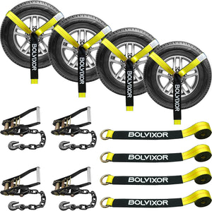 4-Pack 2" x 96" Car Tie Down Straps, 9900LBS Break Strength, Heavy Duty Ratchet Straps with Chain Anchors for UTV, SUV, Truck, Yellow