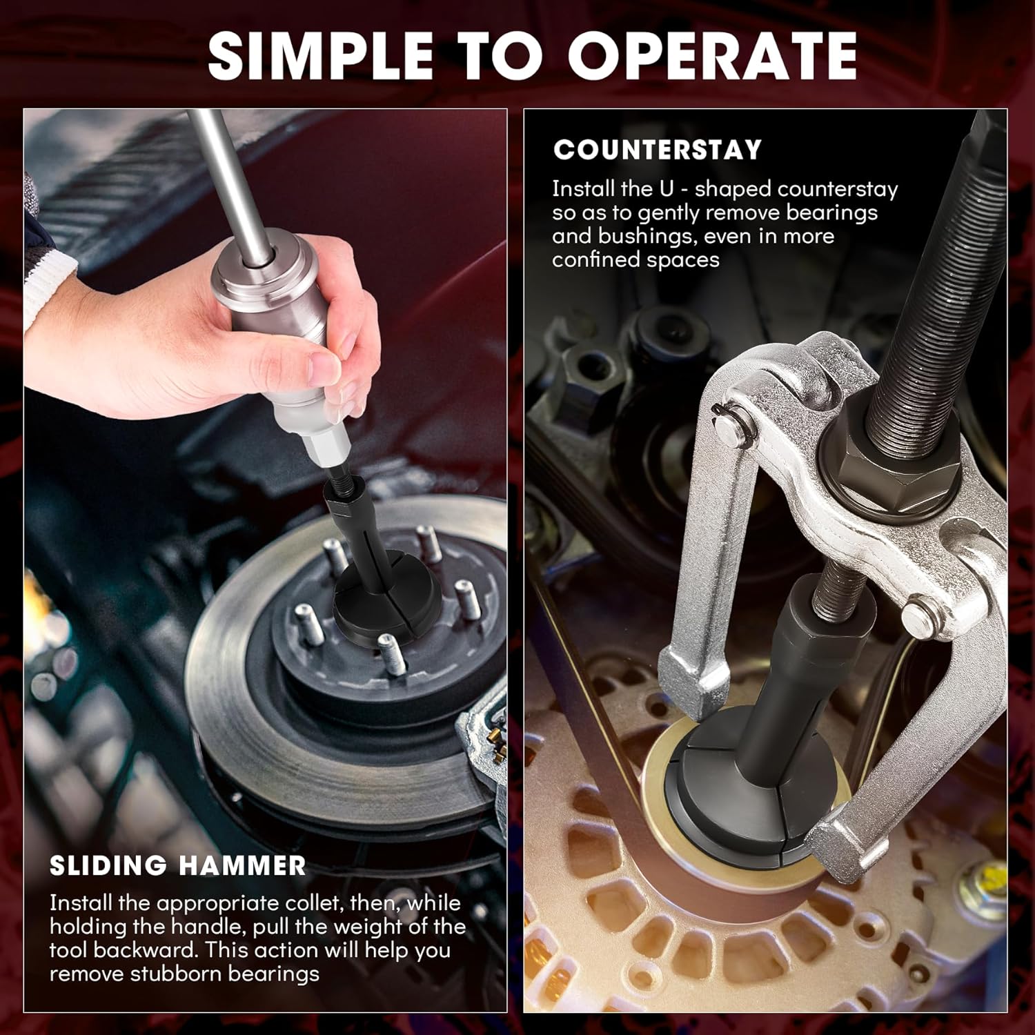 16-Piece Blind Hole Bearing & Seal Puller Kit with Slide Hammer and Collets for 1/4" to 2-1/3" Inner Diameters