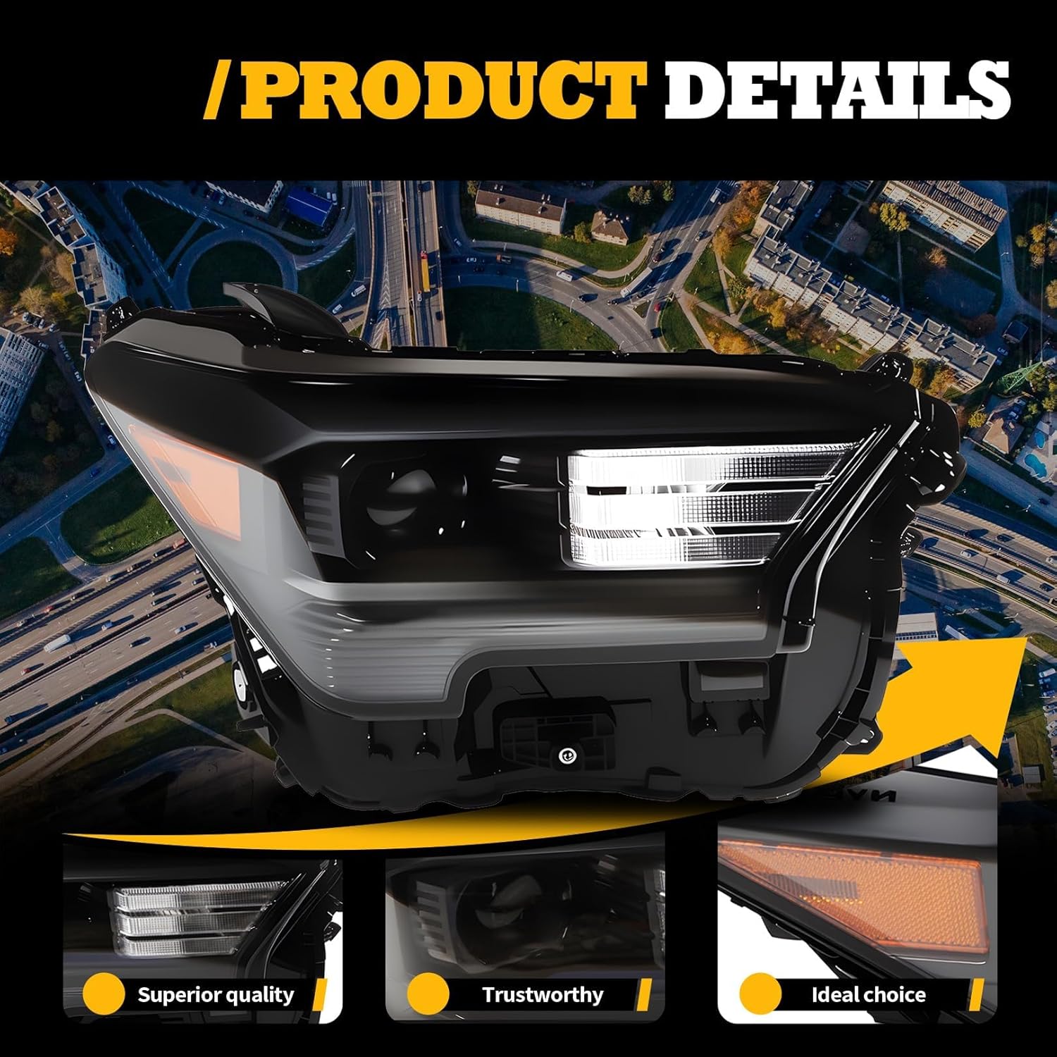 LED Passenger-Side Headlight Assembly for 2024-2025 Toyota Tacoma TRD Sport/Off-Road/Pro, Trailhunter, SR, SR5, Limited, Black Housing, Dustproof, Direct Replacement (81110-AK010)(Right)
