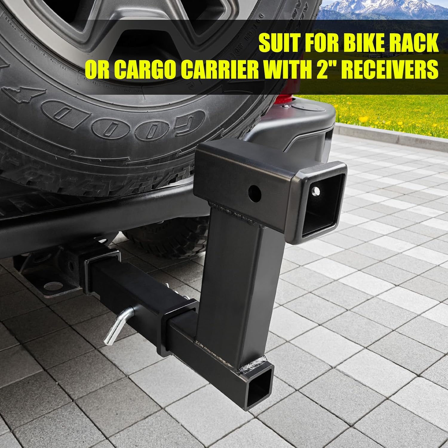10" Drop/Rise Trailer Hitch Extender, 8"/10" Adjustable Length, 2" Shank, 7500lbs Capacity, Matte Black