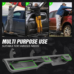 Heavy-Duty Carbon Steel Running Boards with Dual Raised Steps for 2024-2025 Toyota Tacoma Double Cab/Crew Cab, Powder-Coated, Bolt-On Nerf Bars, 550 lbs Capacity