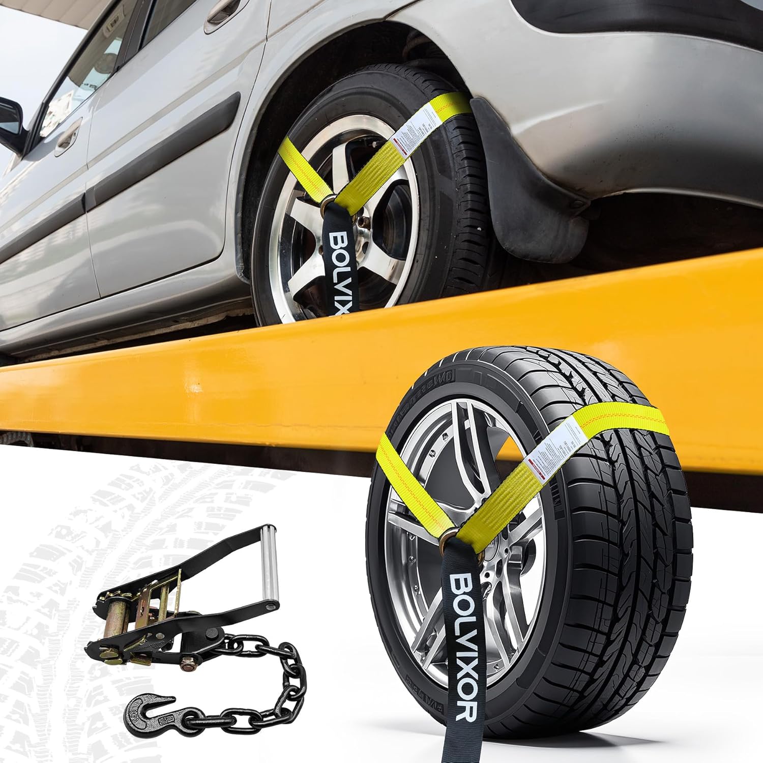 4-Pack 2" x 96" Car Tie Down Straps, 9900LBS Break Strength, Heavy Duty Ratchet Straps with Chain Anchors for UTV, SUV, Truck, Yellow
