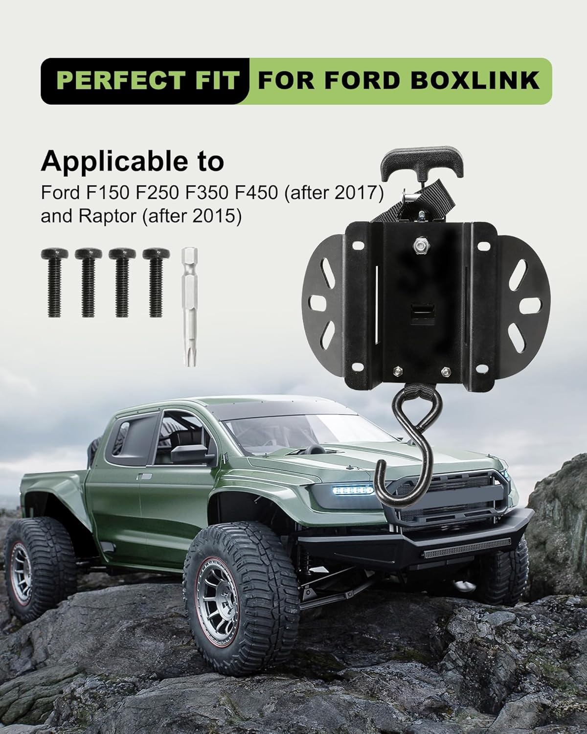 2-Pack Retractable Truck Bed Ratchet Straps for 2015-2025 Ford F-150, F-250, F-350, F-450 – Auto-Retract Tie Down System with Polyester Straps and Alloy Steel Fasteners
