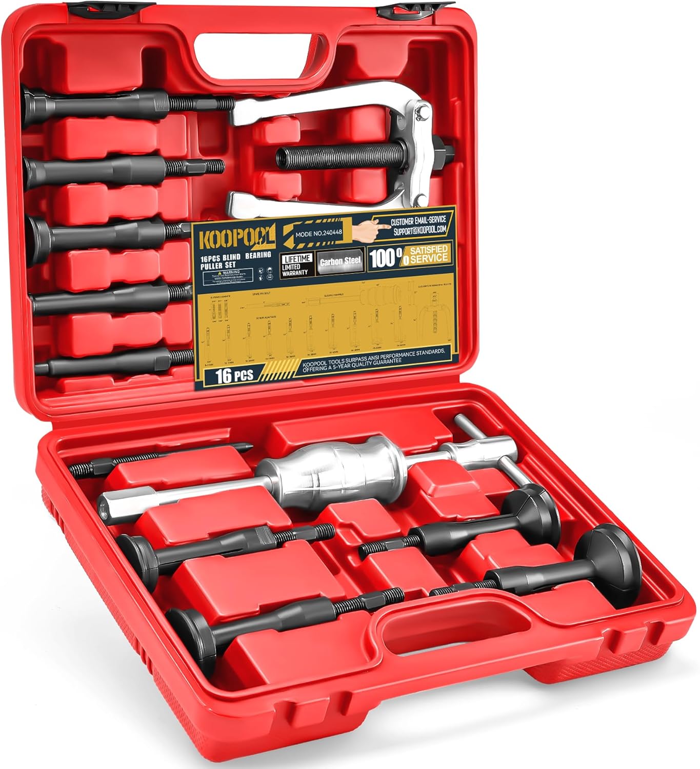 16-Piece Blind Hole Bearing & Seal Puller Kit with Slide Hammer and Collets for 1/4" to 2-1/3" Inner Diameters