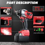 Cordless 1/2" Impact Wrench for Milwaukee 18V Battery, 1000 Ft-lbs High Torque, Brushless, LED Light, Ergonomic Design (Bare Tool)