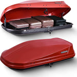 16 Cu. Ft. Red ABS+PC Roof Cargo Box with Dual-Sided Opening, 130 lbs Capacity, Aerodynamic Design for Vehicles with Racks